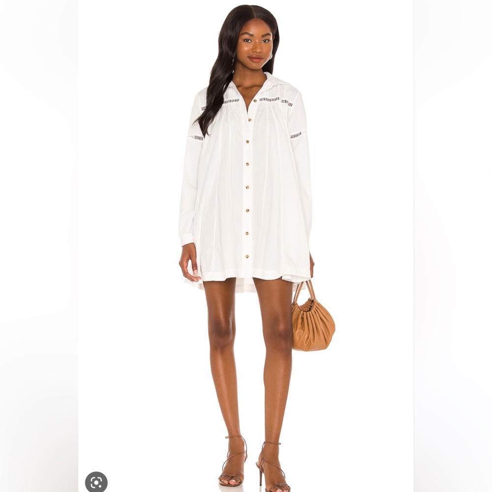 FREE PEOPLE Keneddy white button up oversized shirt MINI DRESS IVORY NWT S - Picture 2 of 7